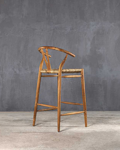 Σκαμπώ Από Teak με Φυσική Ψάθα Agathe 55x70x73cm