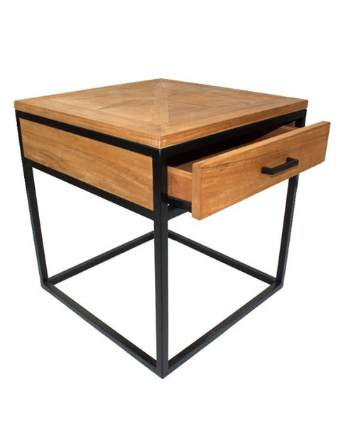 Κομοδίνο Side Table από Ξύλο Teak & Μεταλλική Βάση Aimi 50x50x45cm