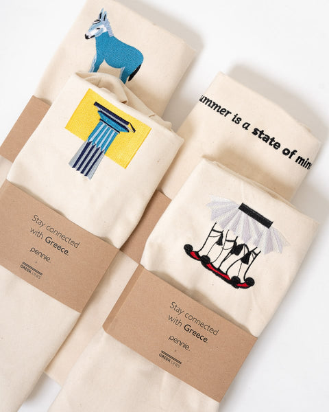 Οργανικό Βαμβάκι Natural Τσάντα Tote Greek Lines 4 Σχέδια 40x47x6cm