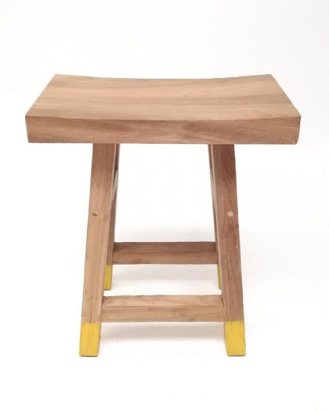 Σκαμπώ Teak με Κίτρινα Πόδια New Antik 42x25x54cm