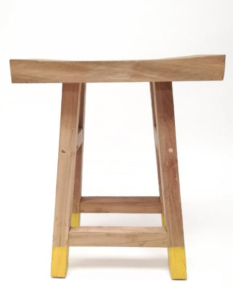Σκαμπώ Teak με Κίτρινα Πόδια New Antik 42x25x54cm