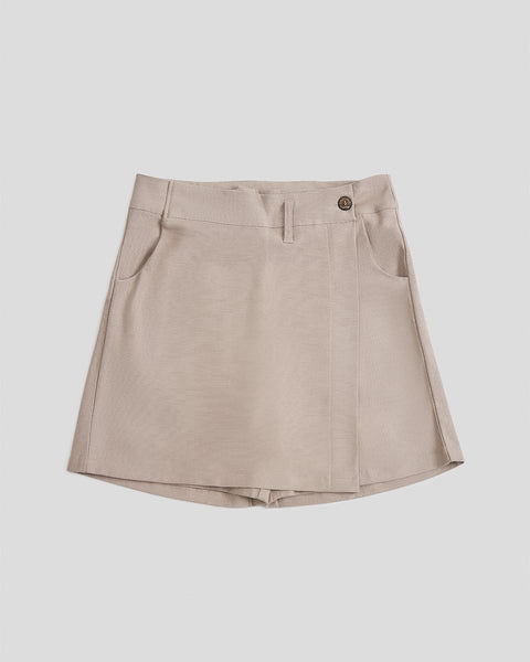 Γυναικείο Skort με Κουμπιά Basic Line σε 3 Αποχρώσεις-Γκρι - Μπεζ-Large