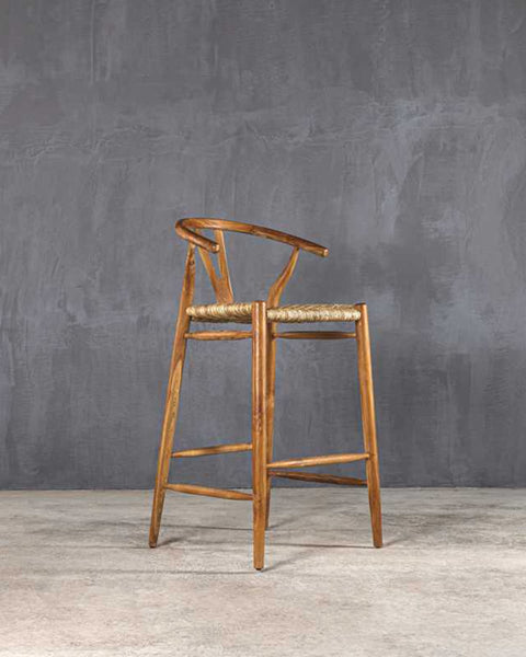 Σκαμπώ Από Teak με Φυσική Ψάθα Agathe 55x70x73cm