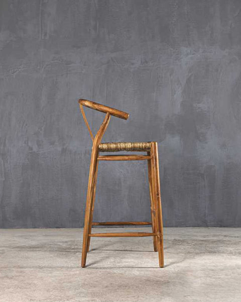 Σκαμπώ Από Teak με Φυσική Ψάθα Agathe 55x70x73cm