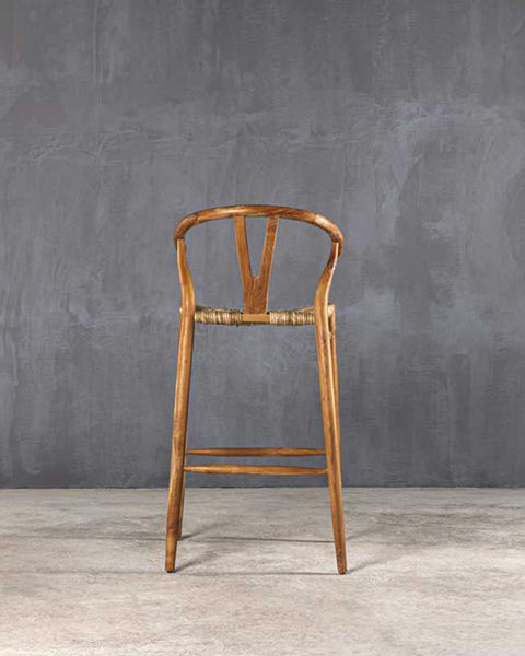 Σκαμπώ Από Teak με Φυσική Ψάθα Agathe 55x70x73cm