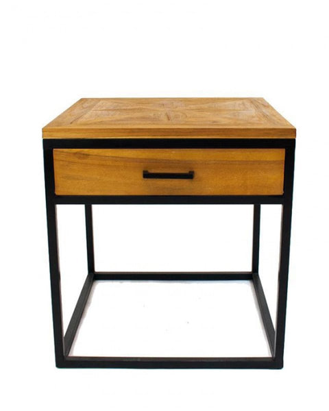 Κομοδίνο Side Table από Ξύλο Teak & Μεταλλική Βάση Aimi 50x50x45cm