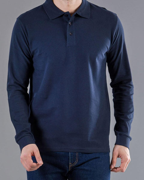 Unisex Μακρυμάνικη Μπλούζα Polo Basic Line 7 Αποχρώσεις-Μπλε-Large