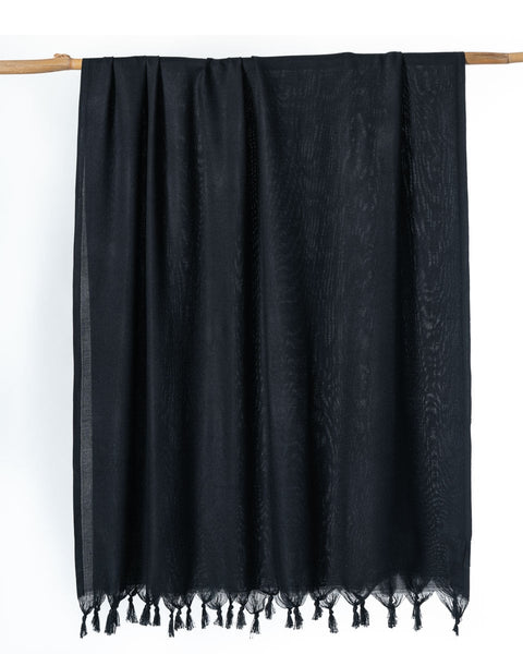 Μαύρο Φουλάρι Scarf Sarong Από Bamboo με Κρόσσια Elegant 100x190cm