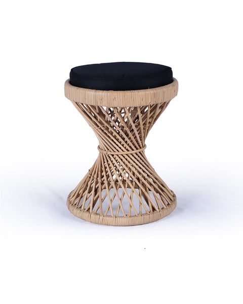 Σκαμπώ από Φυσικό Rattan με Στρογγυλό Μαξιλάρι Gloat 39x39x45cm