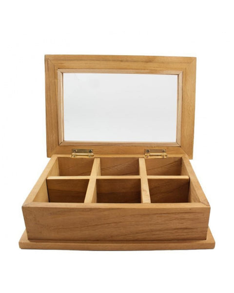 Teak Κουτί Τσαγιού με 6 Θήκες Salon De Te 23x16x8cm