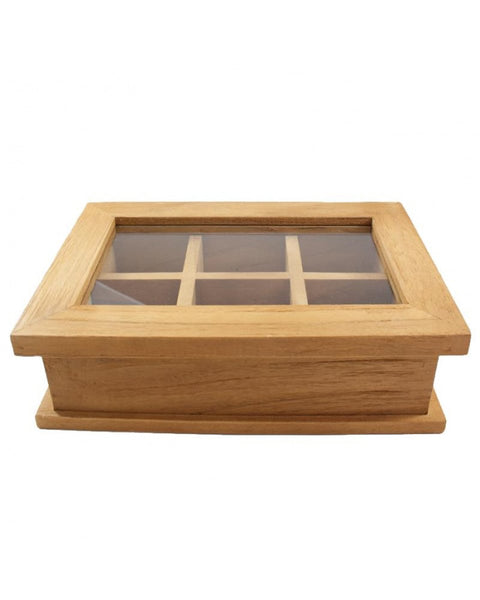 Teak Κουτί Τσαγιού με 6 Θήκες Salon De Te 23x16x8cm