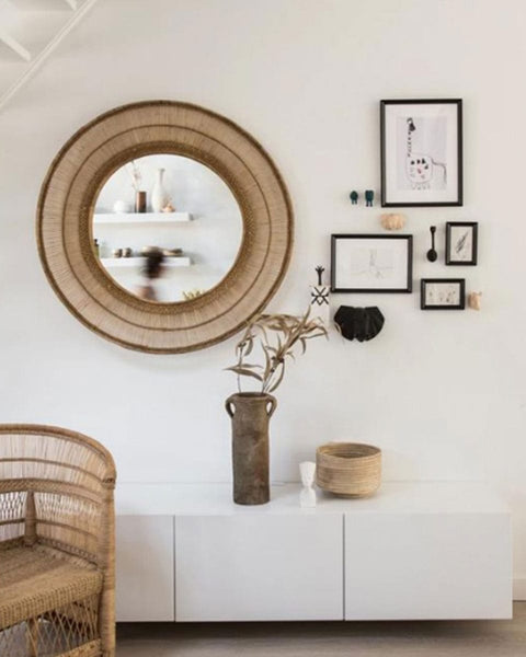 Στρογγυλός Rattan Natural Καθρέφτης Malawi σε 2 Διαστάσεις
