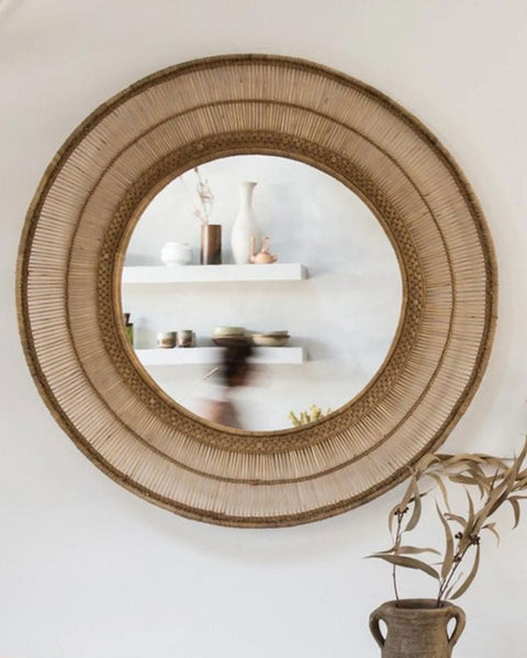 Στρογγυλός Rattan Natural Καθρέφτης Malawi σε 2 Διαστάσεις