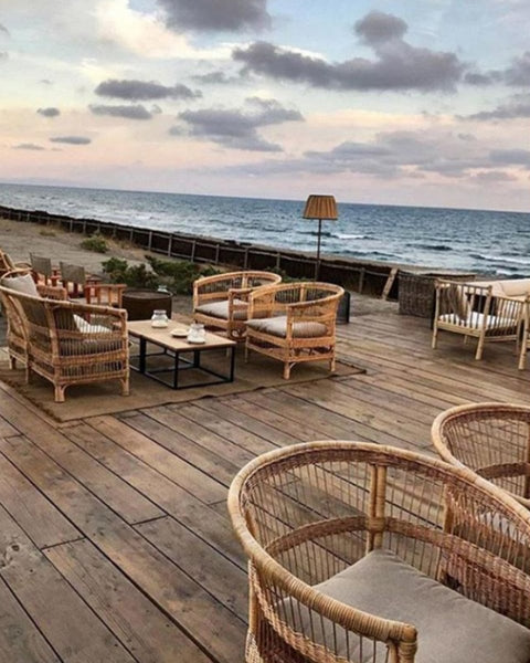 Πλεκτή Πολυθρόνα από Φυσικό Rattan με Μαξιλάρι Mamah 65x72x84cm