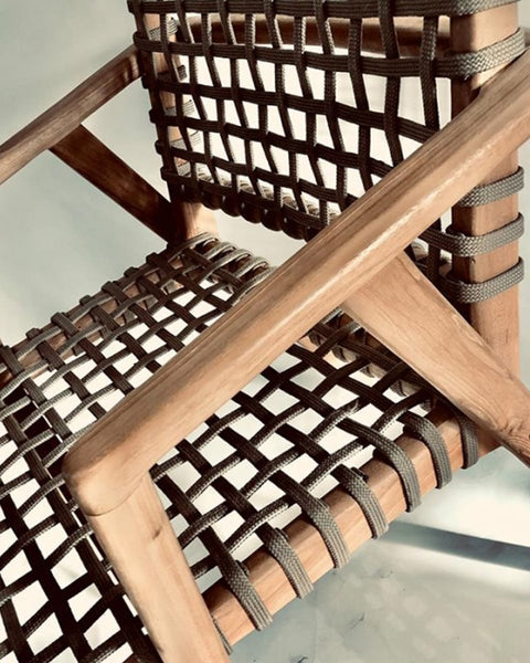Πολυθρόνα Από Μασίφ Teak Πλεκτή με Κορδόνι Χαμηλή Πλάτη Oaxaca 54x57x80cm