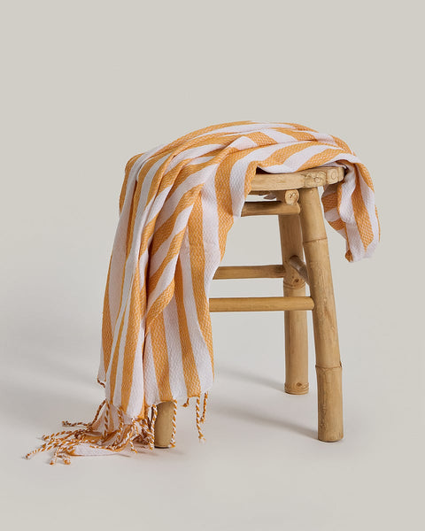 Βαμβακερό Παρεό με Chevron Ρίγες &amp; Κρόσσι Olina 90x170cm-Κίτρινο