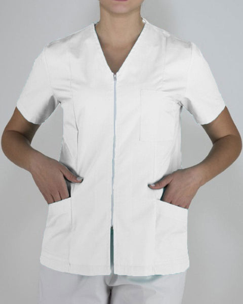 Γυναικεία Ιατρικό Μεσάτο Σακάκι με Κοντό Μανίκι Scrub σε 3 Αποχρώσεις-Άσπρο-Large