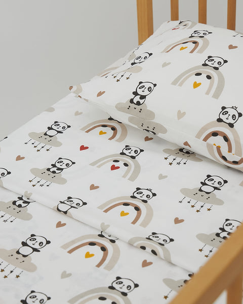 Βαμβακερή Βρεφική Μαξιλαροθήκη Sweet Panda 30x45cm-Μπεζ