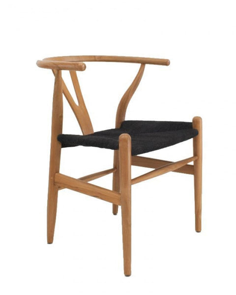 Πολυθρόνα Από Ξύλο Teak με Μαύρο Κάθισμα Agathe 51x55x77cm